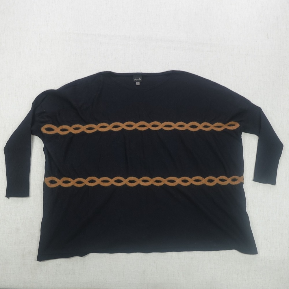 Aaeda Sweater Womens XL Black Brown Pullover Knit Long Sleeve Boho Casual Top